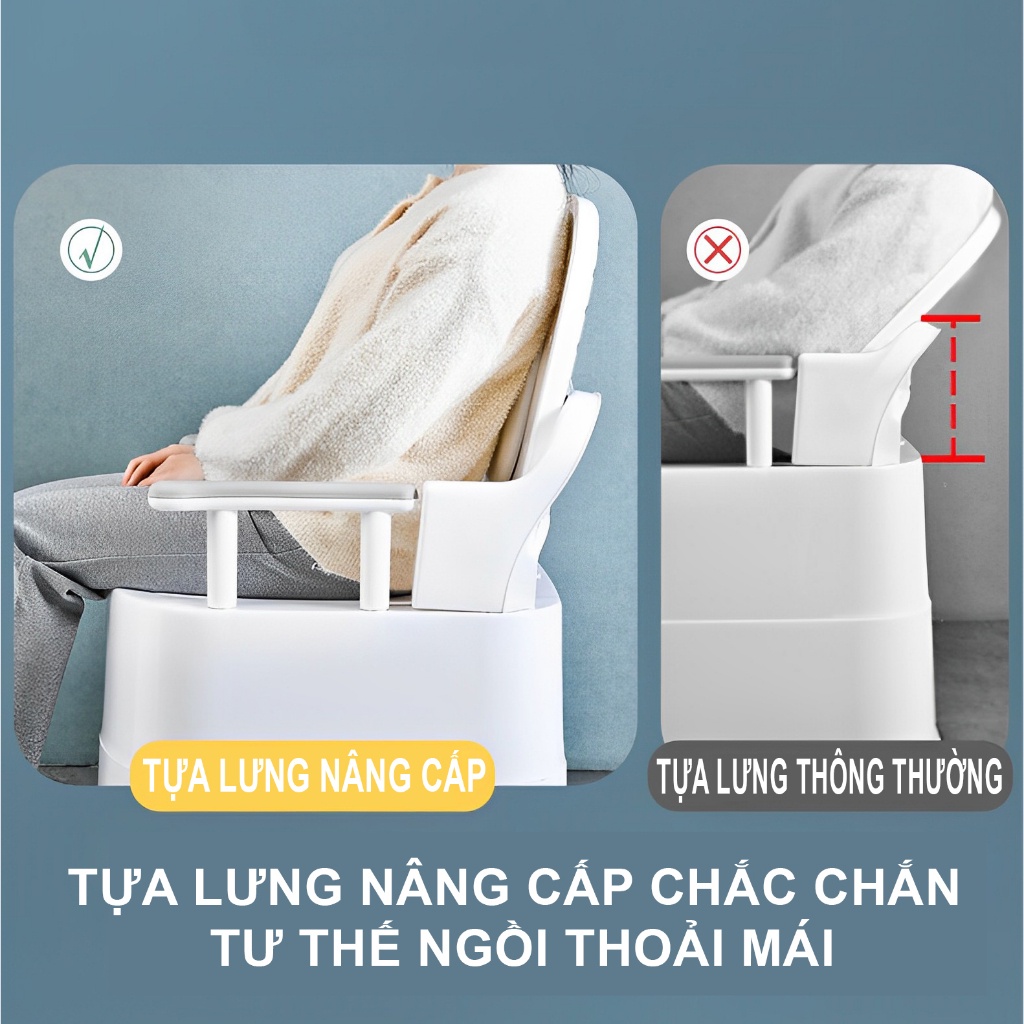 Bồn cầu di động cho người già Kamaso có tay vịn tựa lưng, gác chân Bô di động khử mùi chống trượt