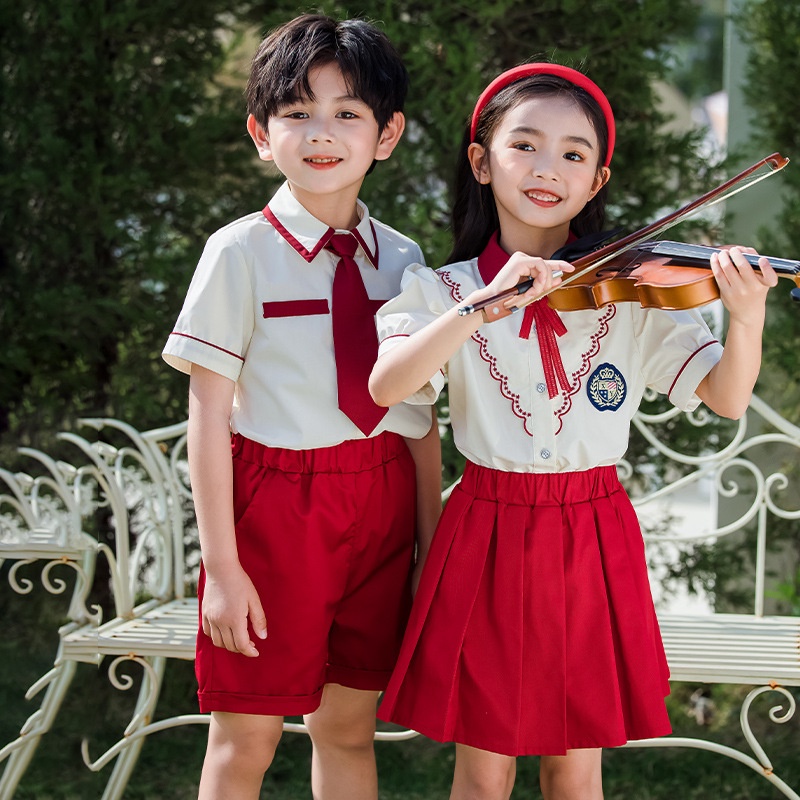Đồng phục học sinh mùa hè phù hợp với học sinh tiểu học preppy phong cách anh ngắn tay đồng phục lớp học cho trẻ em six @ -