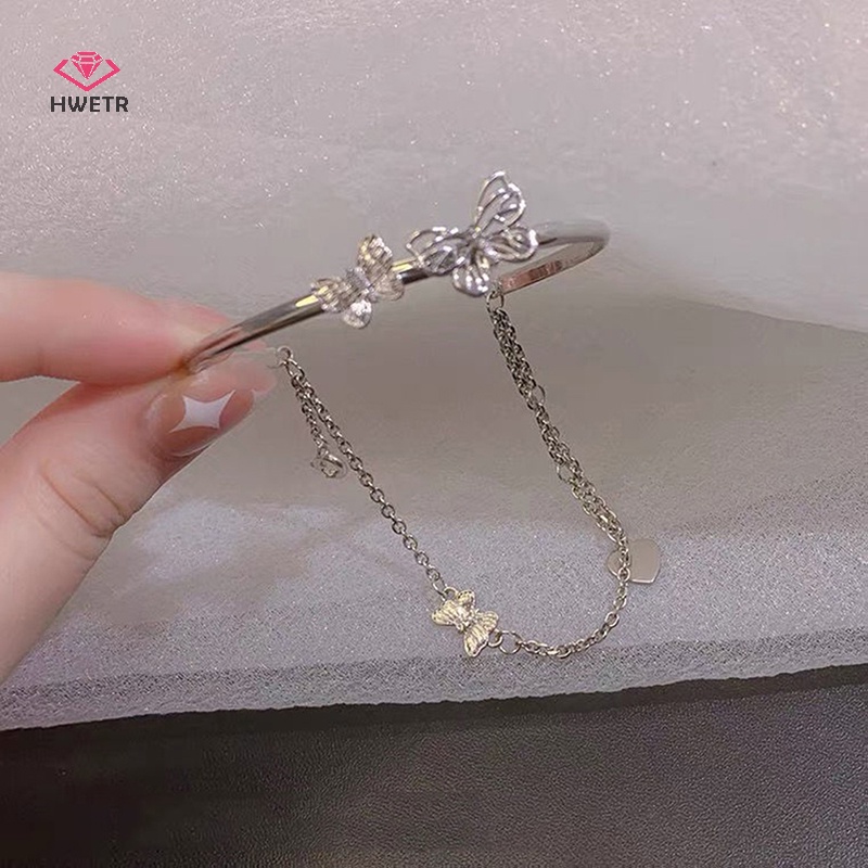 Vòng tay HWETR tua rua hai lớp mặt bướm có thể điều chỉnh thời trang dành cho nữ
