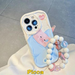 Phim hoạt hình con heo ngủ dễ thương vỏ điện thoại tương thích cho iphone 11 pro max 7 6 8 6s plus x 7plus xr 12 14 13 xs max se 2020 cạnh cong 3d gợn sóng nắp tpu mềm với vòng đeo tay hạt
