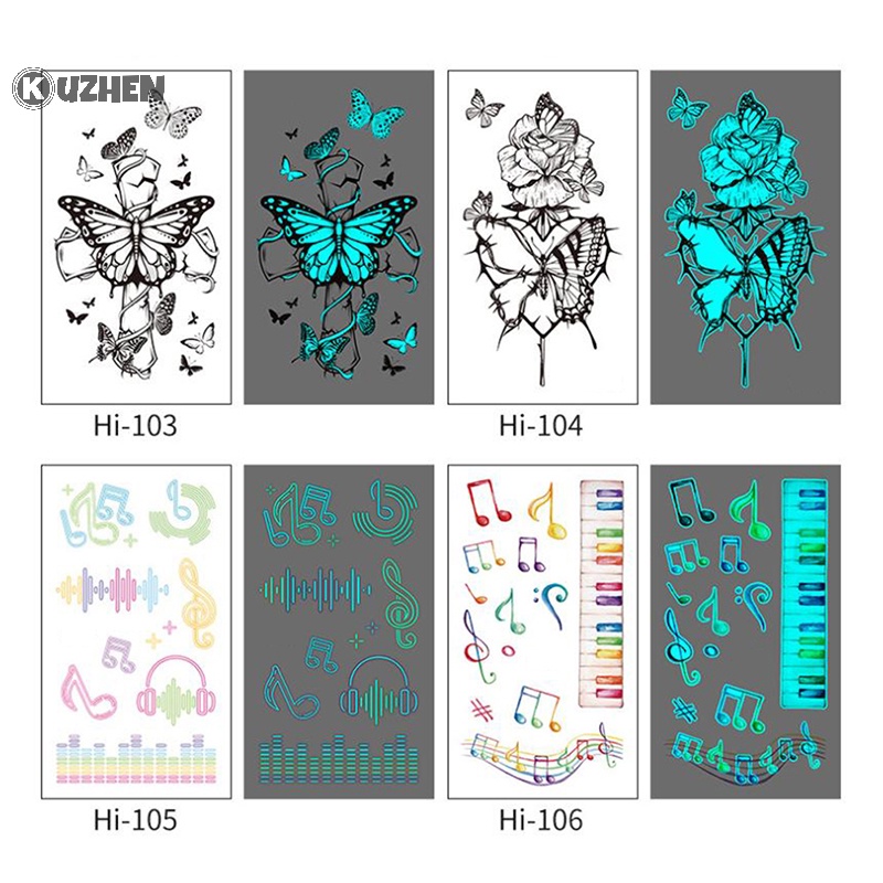 Kuzhen bướm nightglow hình xăm tạm thời phụ nữ nghệ thuật cơ thể paing cánh tay hình xăm sticker hot