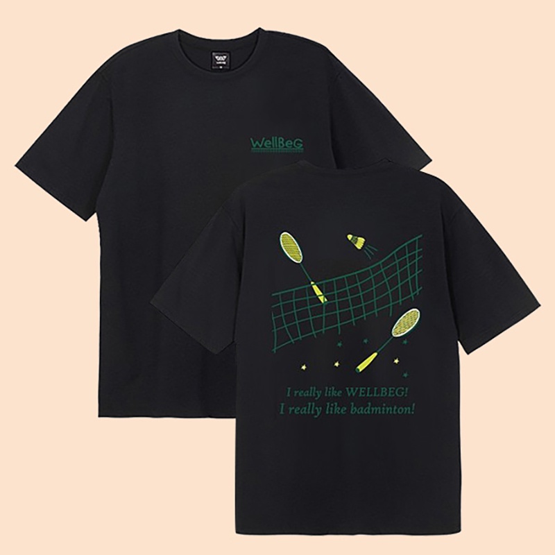 Wellbeg Áo Thun Tay Ngắn Đồng Phục Chơi Cầu Lông Phong Cách Hàn Quốc Cho Nam Và Nữ Đen