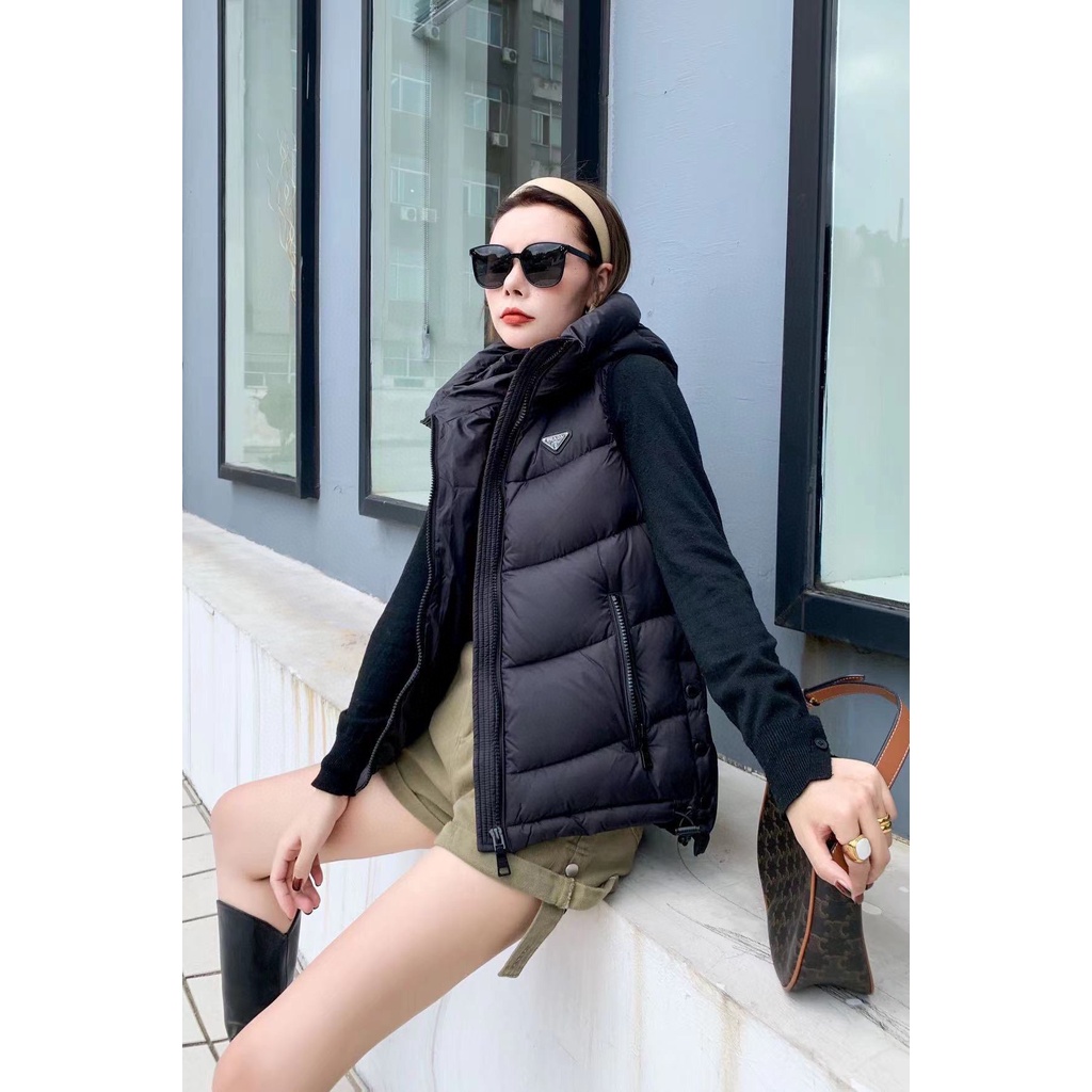 5Q4Y PRADA 2023 autumn and winter New letter triangle logo hooded bread jacket down cotton vest coat fashionable warm