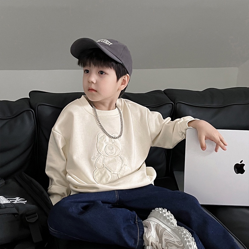 Áo len t-shirt cậu bé nhật bản và hàn quốc áo len in hình gấu màu rắn