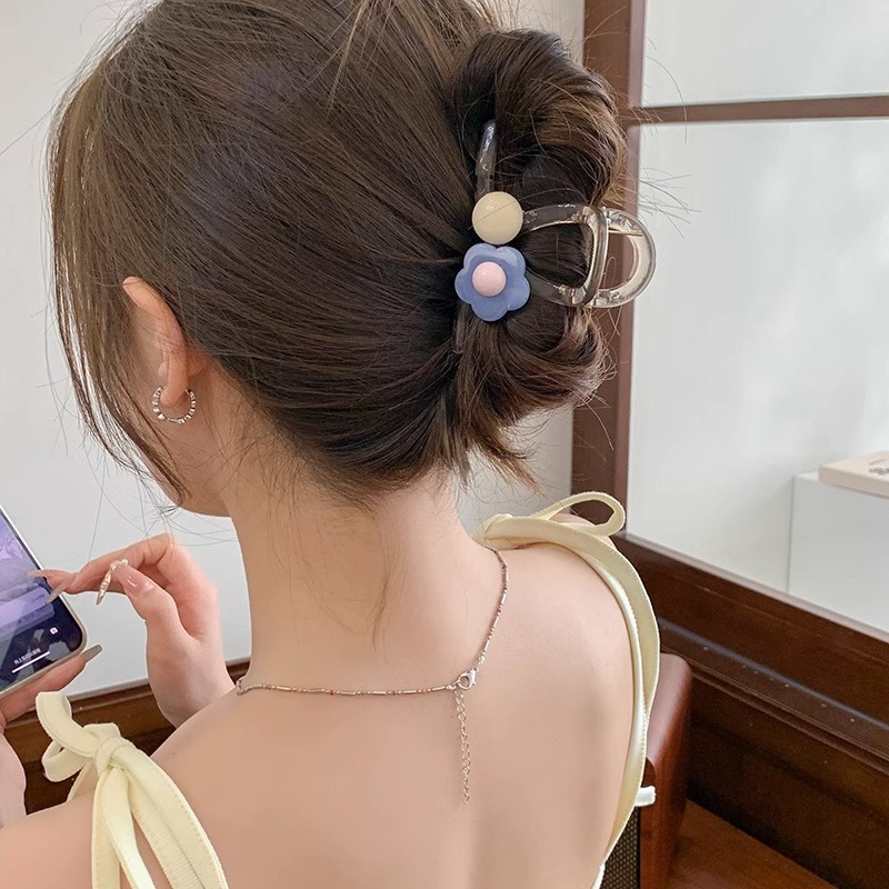Hợp thời trang tinh tế color-blocking back head shark clips phụ nữ cô gái kẹp tóc ngọt ngào thanh lịch tính khí thạch màu hoa acrylic kẹp tóc kẹp tóc phụ kiện tóc