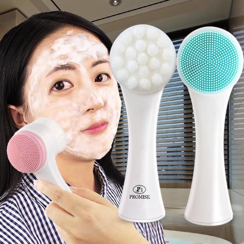 Cọ massage rửa mặt 2 đầu 3D silicon, Làm sạch da mặt nhạy cảm, Massage mặt nhẹ nhàng-MCKES