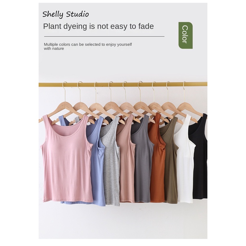 Áo Thun Ba Lỗ Sát Nách Màu Trơn Có Mút Ngực Phong Cách Nhật Bản