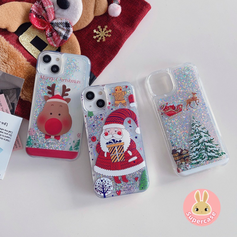 Bling christmas quicksand phone case for iphone 14 pro max 14 plus 13 pro max glitter christmas tree soft cover chống sốc santa claus phone case sleigh elk cover