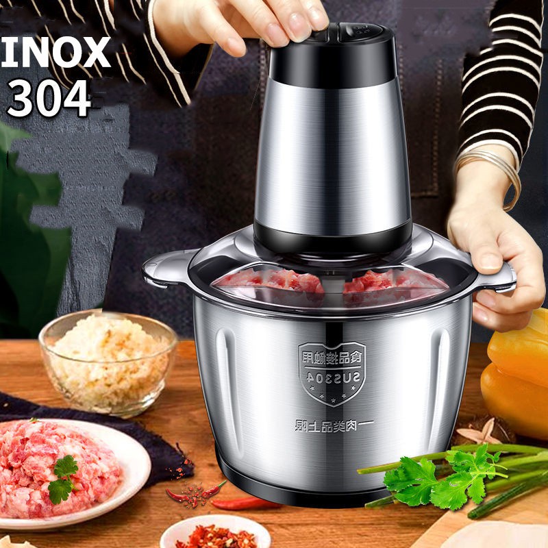 Máy Xay Thịt Cối Inox 4 Lưỡi Đa Năng - Máy Xay Thịt, Xay Tỏi Ới, Xay Rau Củ Quả