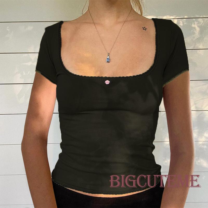 Áo Thun Tay Ngắn Cổ Chữ U Màu Trơn Dáng Ôm Thời Trang Mùa Hè Dành Cho Nữ