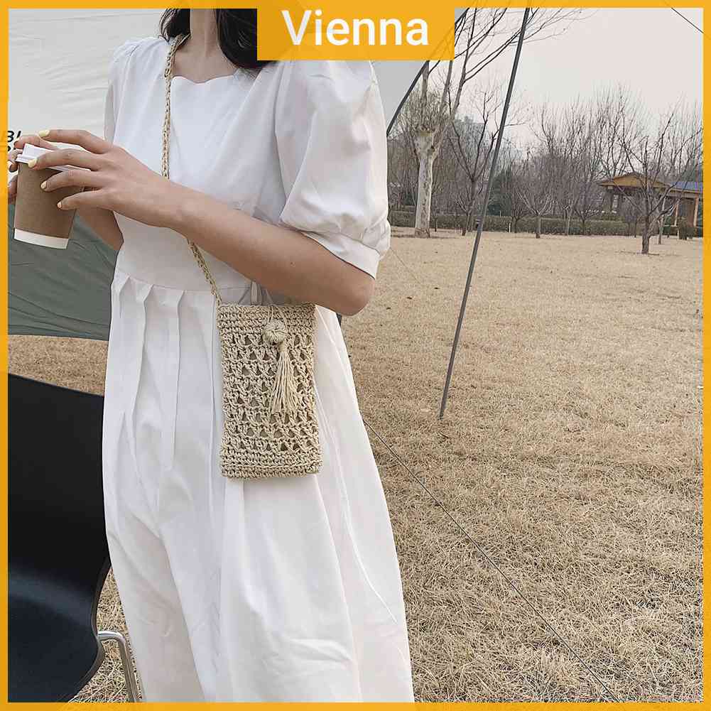 Túi Cói Đeo Chéo Mini Đựng Điện Thoại Thời Trang Dành Cho Nữ
