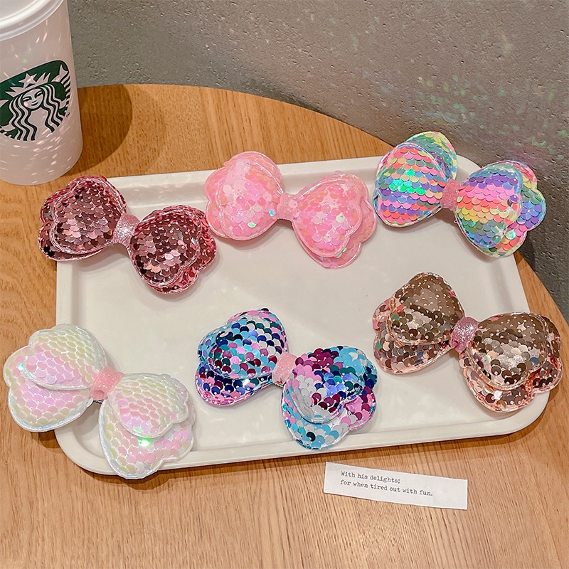 Kẹp Tóc Nơ Đính Kim Sa Lấp Lánh Nhiều Màu Mới Cho Bé Gái