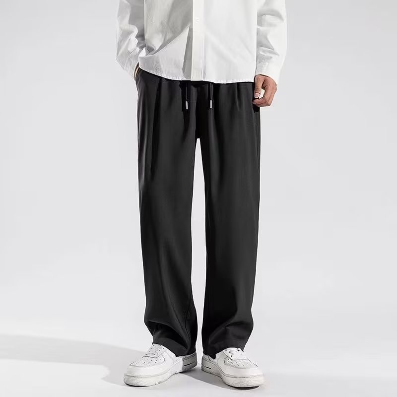 Quần Dài Dáng Suông Rộng Vải Lụa Lạnh Co Giãn Nhanh Khô Thời Trang Mùa Hè Cho Nam Giới Size M-5XL Đen