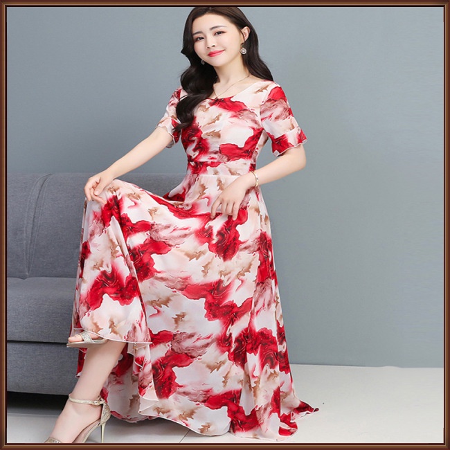 Đầm Hoa Cổ Tròn Tay Loe Thời Trang Mùa Hè Dành Cho Nữ