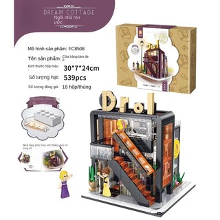 Chiếu sáng Street View Building Building Brick Toy Tương thích Mini Building Brick Assembly Model Shape Assembly Girl Lắp ráp Mô hình lắp ráp Mô hình lắp ráp
