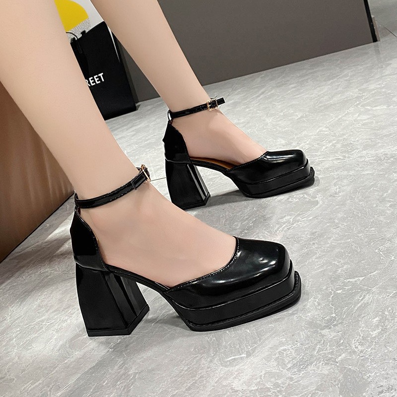 Giày Cao Gót Nữ Đế Đúp XALI Gót Thô Vuông, Giày Bít Mũi Cao 9cm - GDD