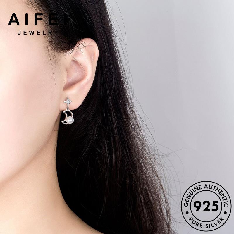 AIFEI JEWELRY kiện bản nữ quốc Thời nguyên bạc phụ thật 925 vành khuyên ngọc xingyue hàn tròn cách sức trai thời tai xỏ tính tua bông trang E173