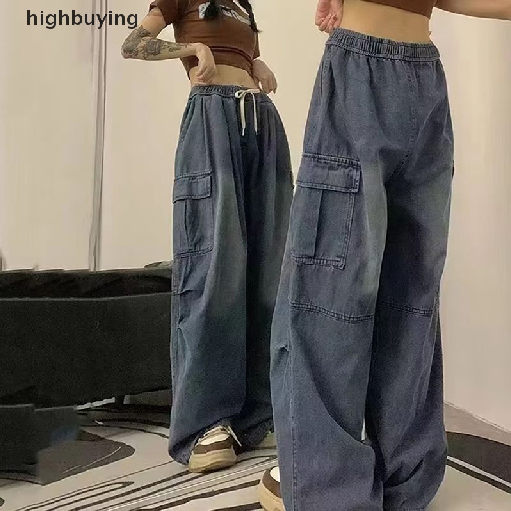Quần Jean Dài Ống Rộng Phối Túi Lớn Phong Cách Hip Hop Đường Phố Cá Tính