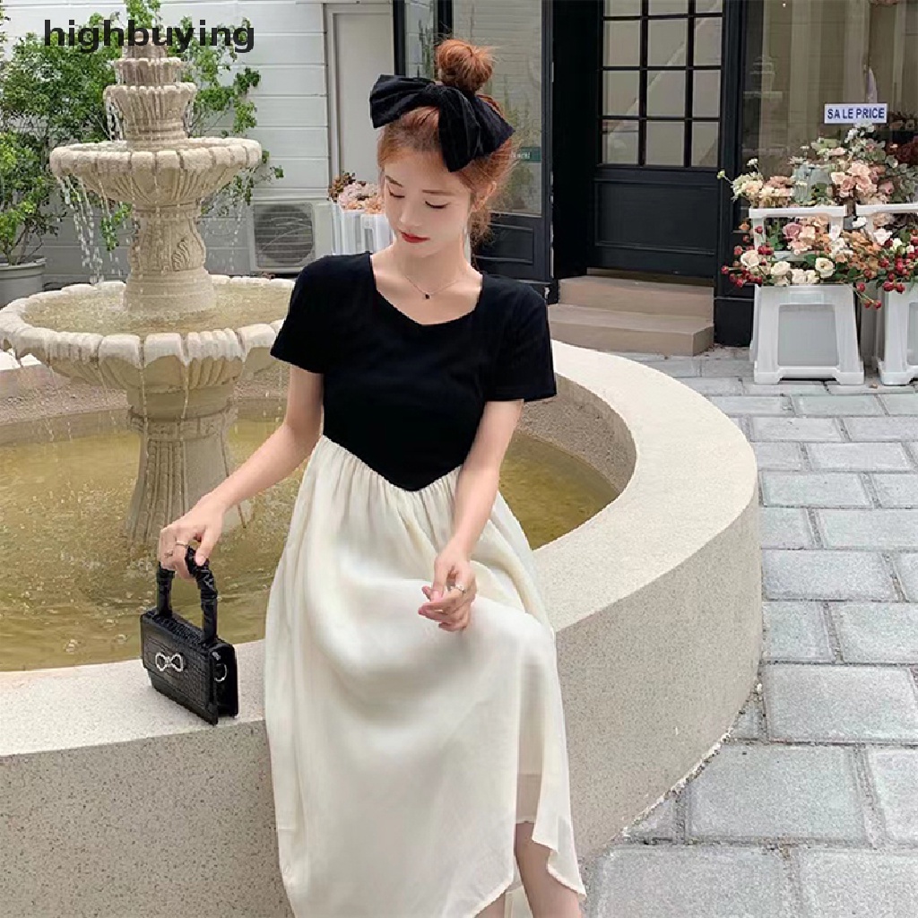 Đầm Midi Tay Ngắn Eo Cao Thời Trang Mùa Hè Hàn Quốc 2023 Cho Nữ