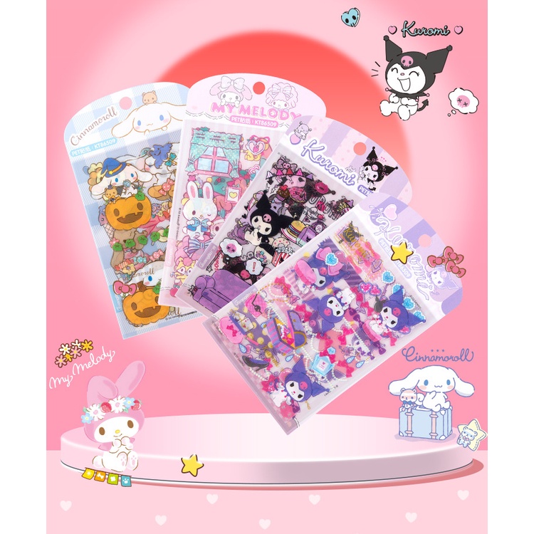 Hình Dán Thú Cưng Sanrio Chất Liệu Trong Suốt, Một Gói Bốn Tấm, Kuromi, Cinnamoroll, Melody