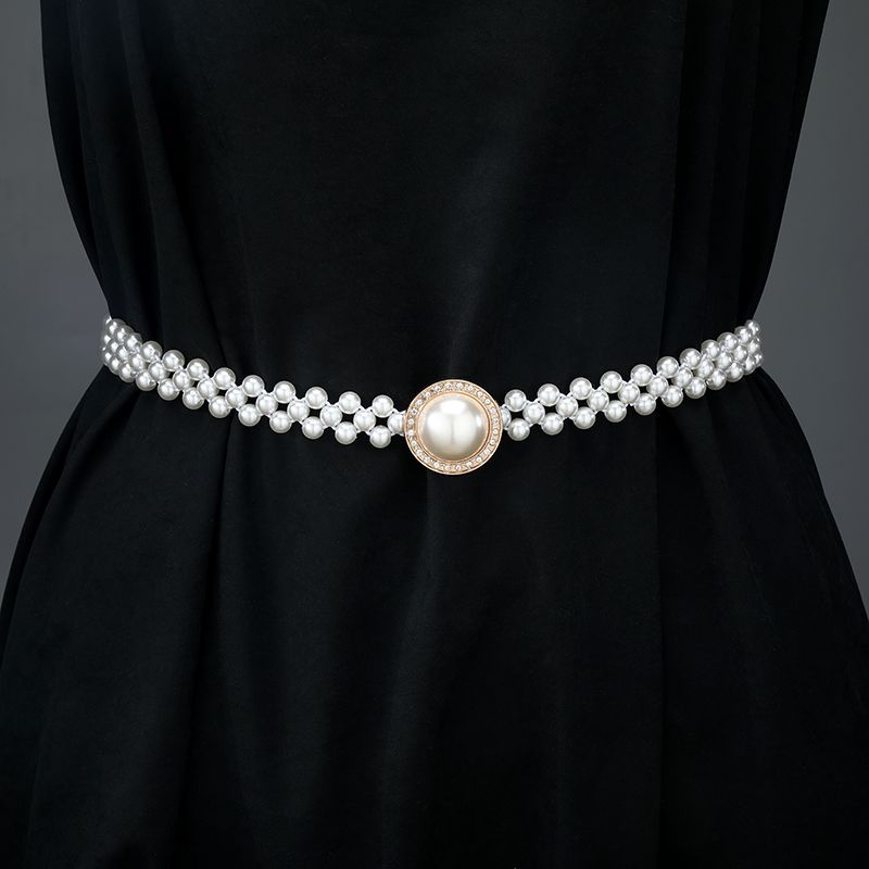 Thắt Lưng Chuỗi Hạt Ngọc Trai Co Giãn Trang Trí Đầm