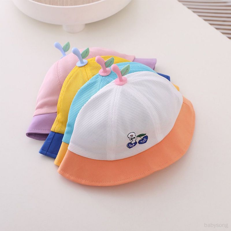Mũ Bucket Phối Lưới Thêu Hoạ Tiết Xinh Xắn Có 4 Màu Sắc Tương Phản Cho Bé Trai Và Gái