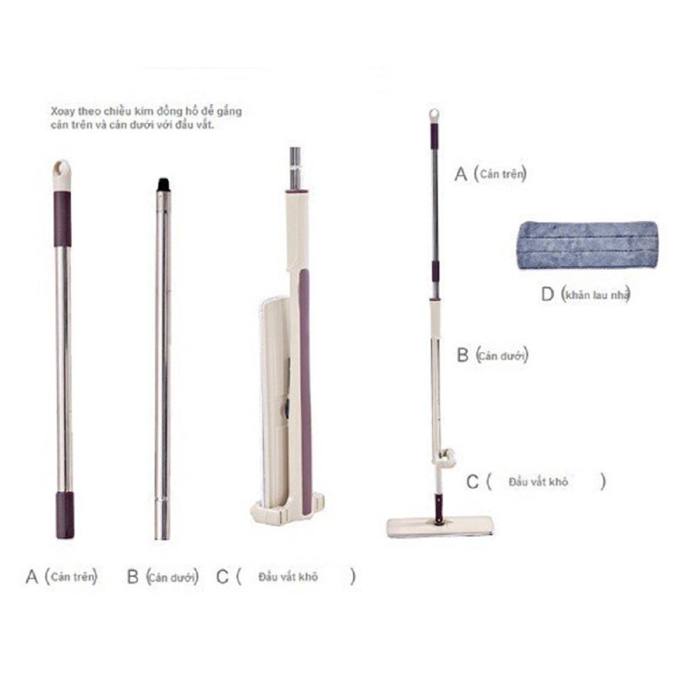 Chổi lau nhà tự vắt và cọ trần - tường - kính đầu Chữ Nhật xoay 360 độ (chưa bao gồm thùng) mã 70068