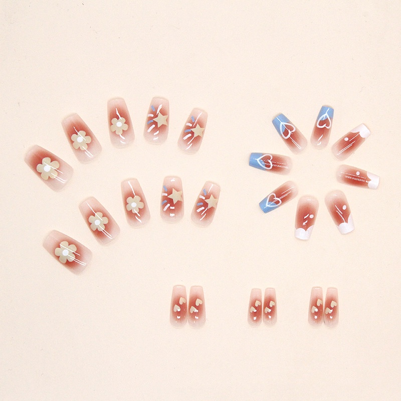 Hộp 24 Móng Tay Giả Hình Vuông Họa Tiết Hoa Má Hồng Dễ Thương R756