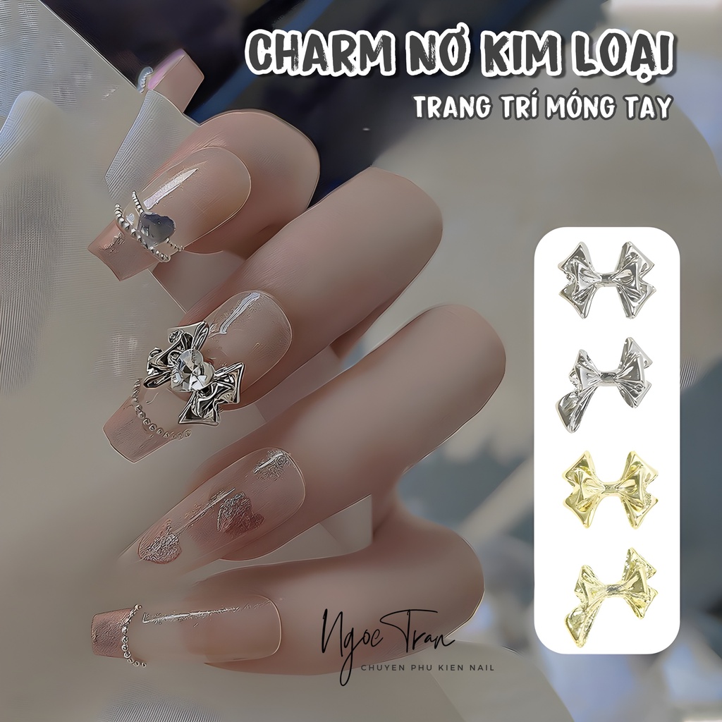 Charm Nơ Kim Loại Vàng Bạc Mới 2023 | Trang Trí Móng Tay