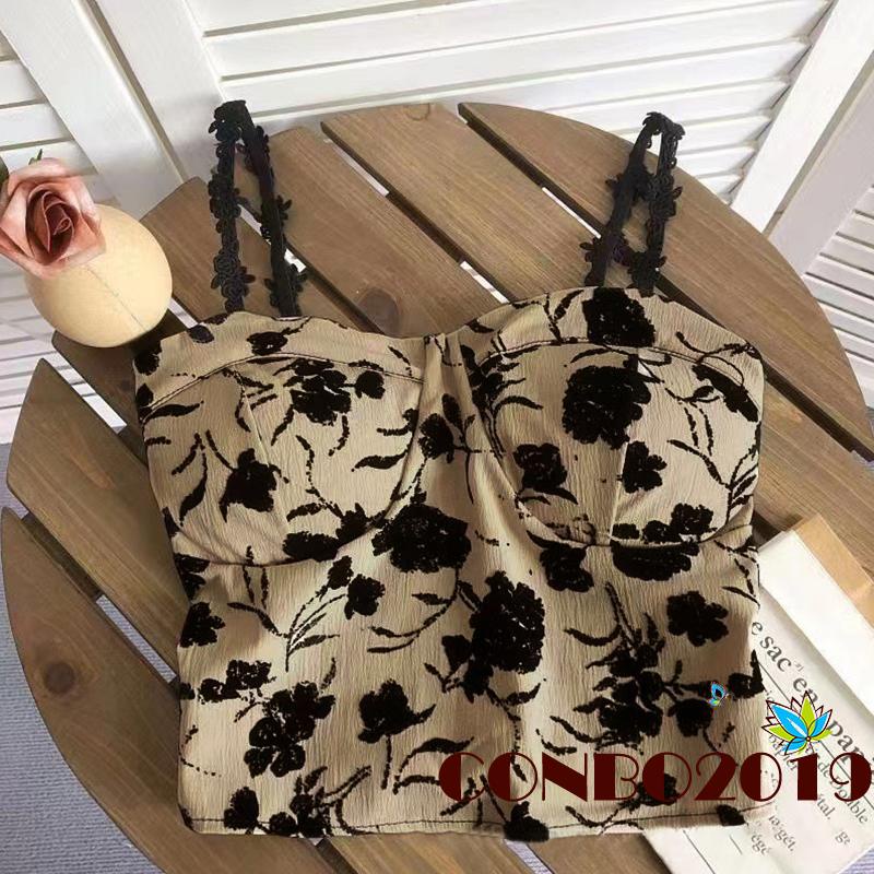 Áo Crop Top Không Tay In Hoa Có Đệm Ngực Dành Cho Nữ