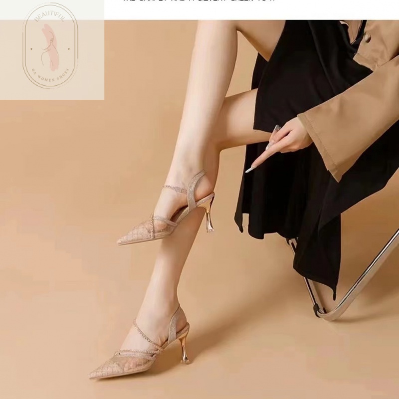 Giày Cao Gót Mũi Nhọn Phối Lưới Thoáng Khí Thời Trang Mùa Hè 2023 Cho Nữ