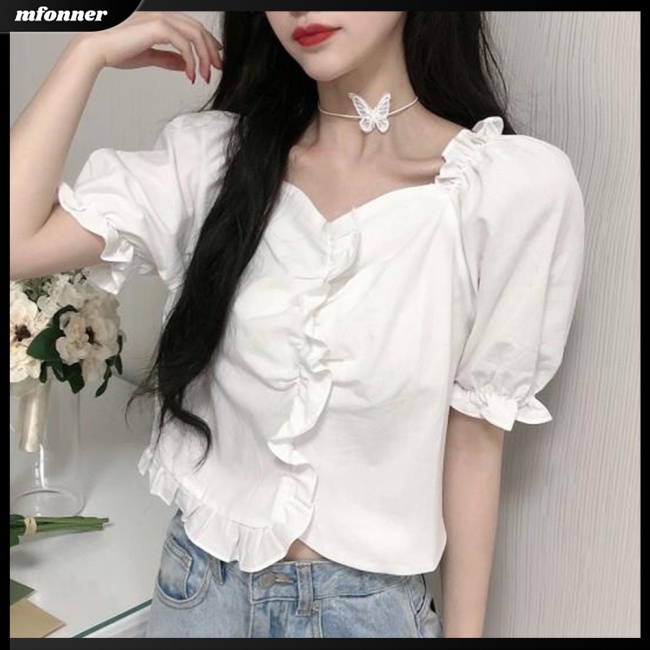 Áo Thun Tay Ngắn Cổ Vuông Màu Sắc Thanh Lịch Dành Cho Nữ