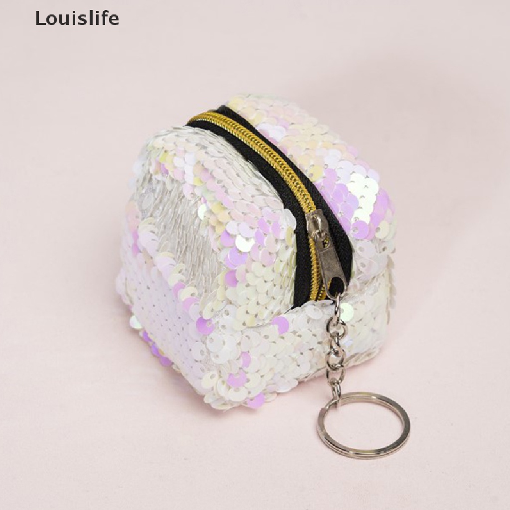 Ví Đựng Tiền Xu Louislife Mini Ba Chiều Có Khóa Kéo Đính Kim Sa Lấp Lánh Cho Nữ WSD