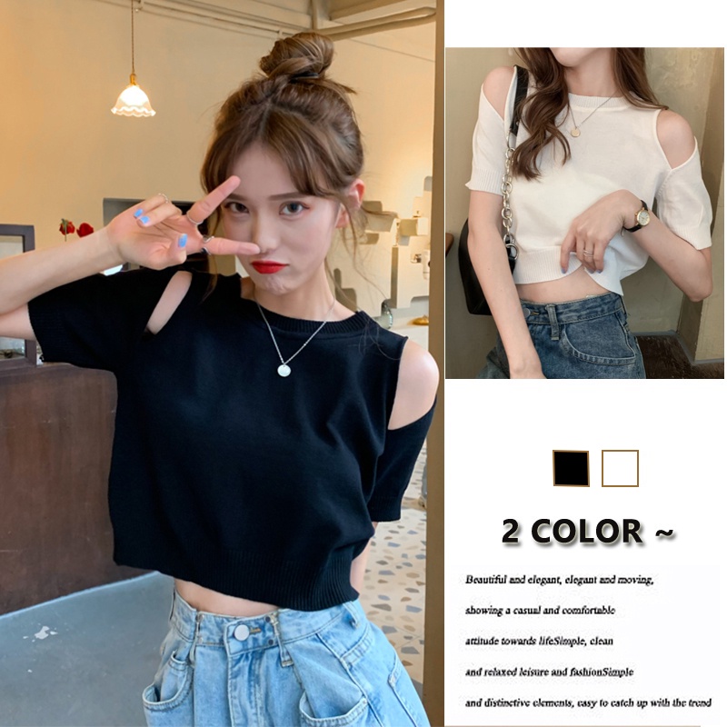 Áo Thun Dệt Kim Tay Ngắn Hở Vai Thời Trang Mùa Hè Cho Nữ