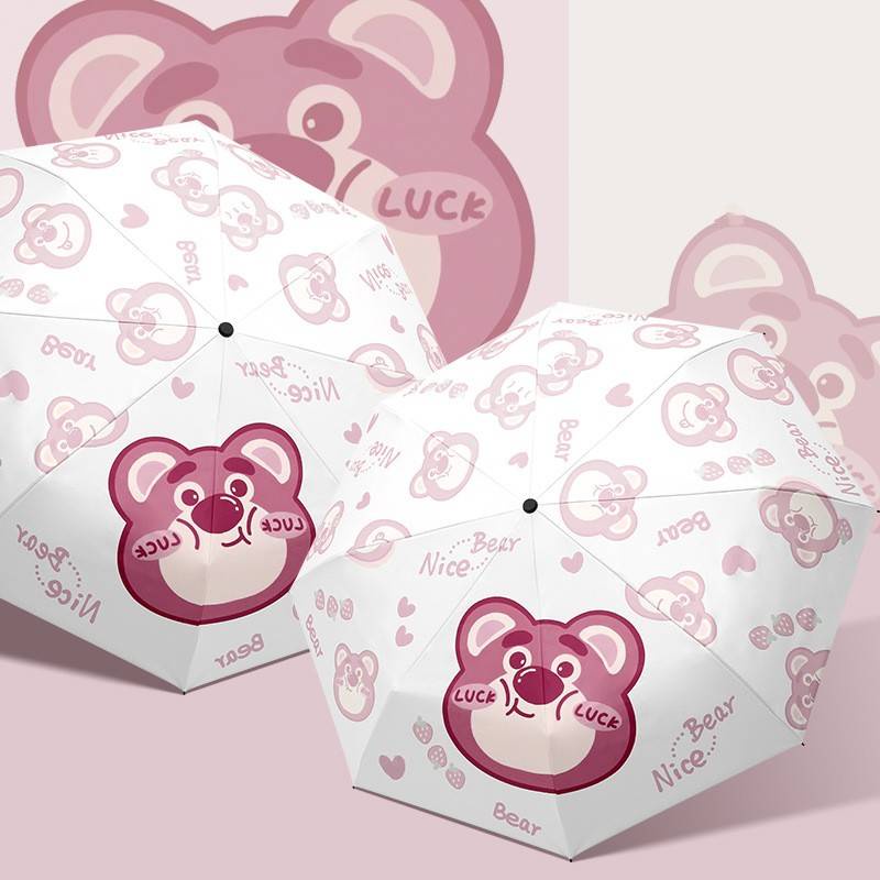 Dù Gấp 3 Khúc Tự Động Chống Tia UV Chống Nắng Mưa Hình Gấu Dâu Tây