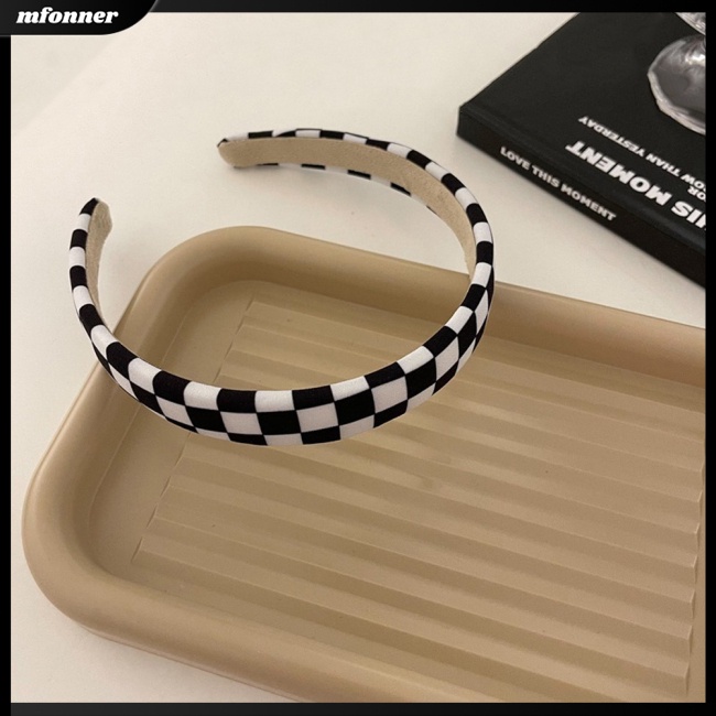 Băng Đô Cài Tóc Họa Tiết Caro Trắng Đen Hiện Đại