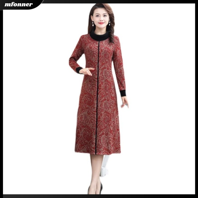 Đầm Dài Tay Cổ Lọ Size Lớn In Họa Tiết Retro Thời Trang Dành Cho Nữ