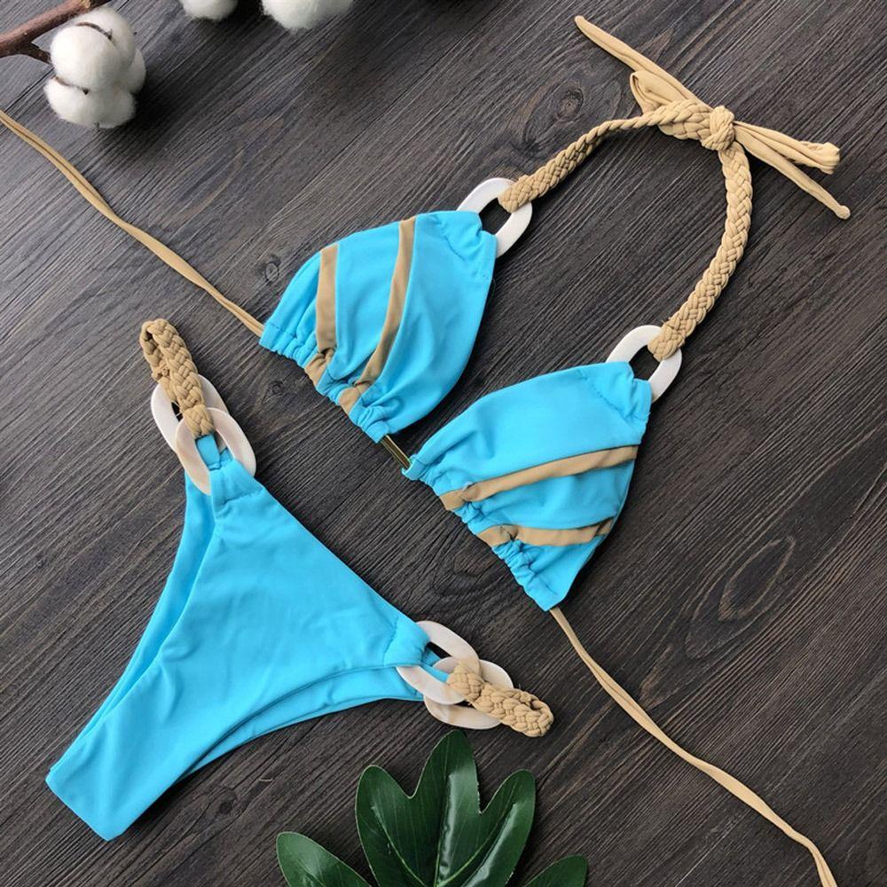 Bộ Bikini 2 Mảnh Hở Lưng Màu Trơn Gợi Cảm Thời Trang Cho Nữ