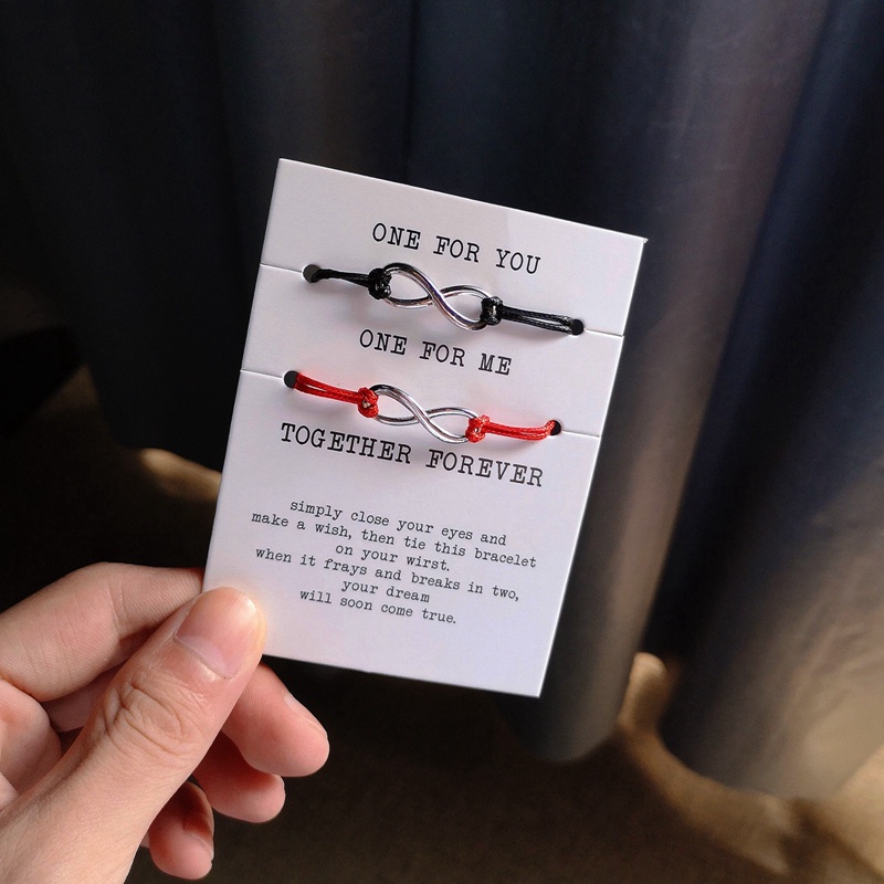 Set 2 Vòng Tay Dây Đỏ Mặt Kim Loại Khắc Chữ One For You One For Me Together Forever Love Infinity 8 Cho Cặp Đôi