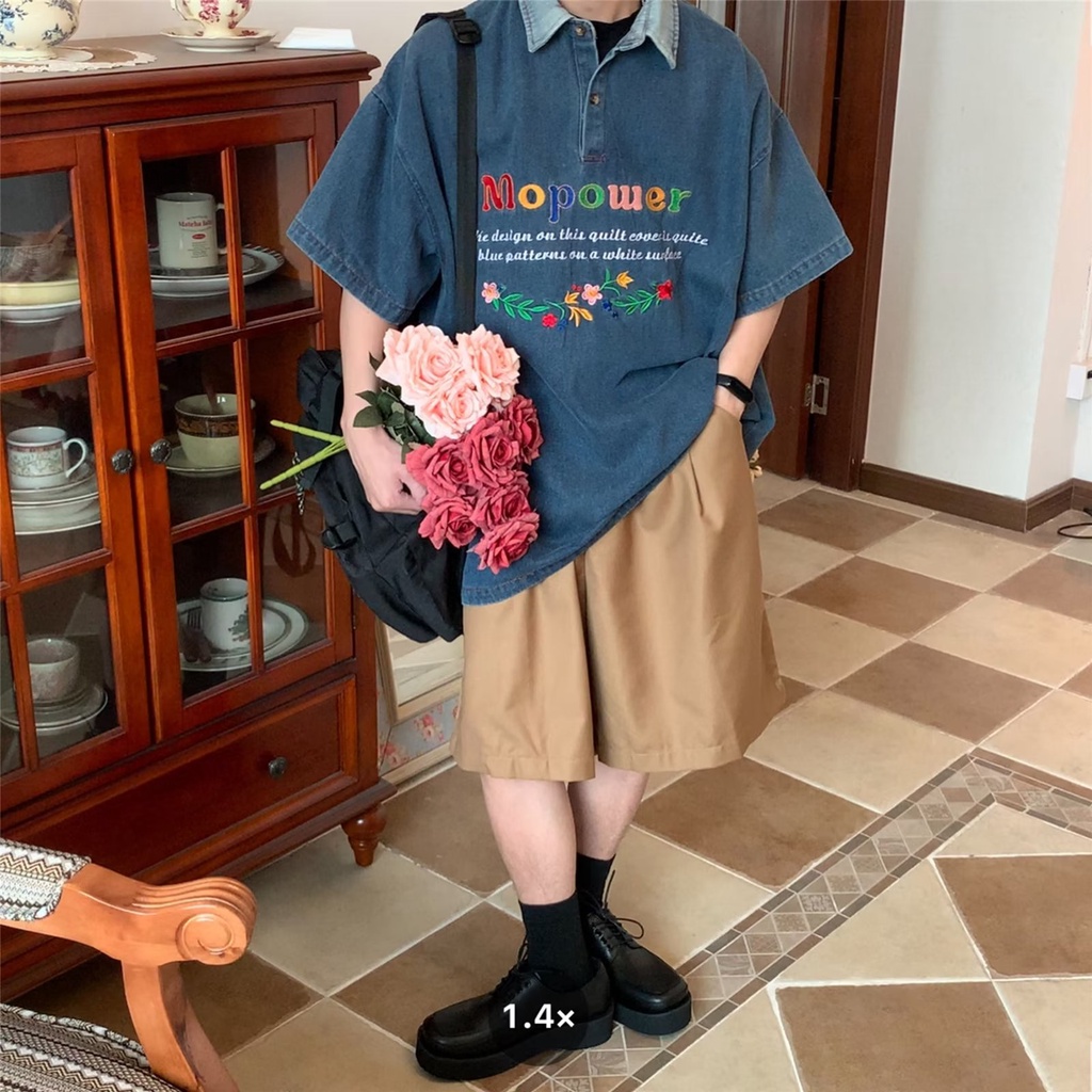 Áo Sơ Mi Tay Lửng Màu Trơn Thời Trang Mùa Hè Nhật Bản 2023POLO Dễ Phối Đồ Dành Cho Nam