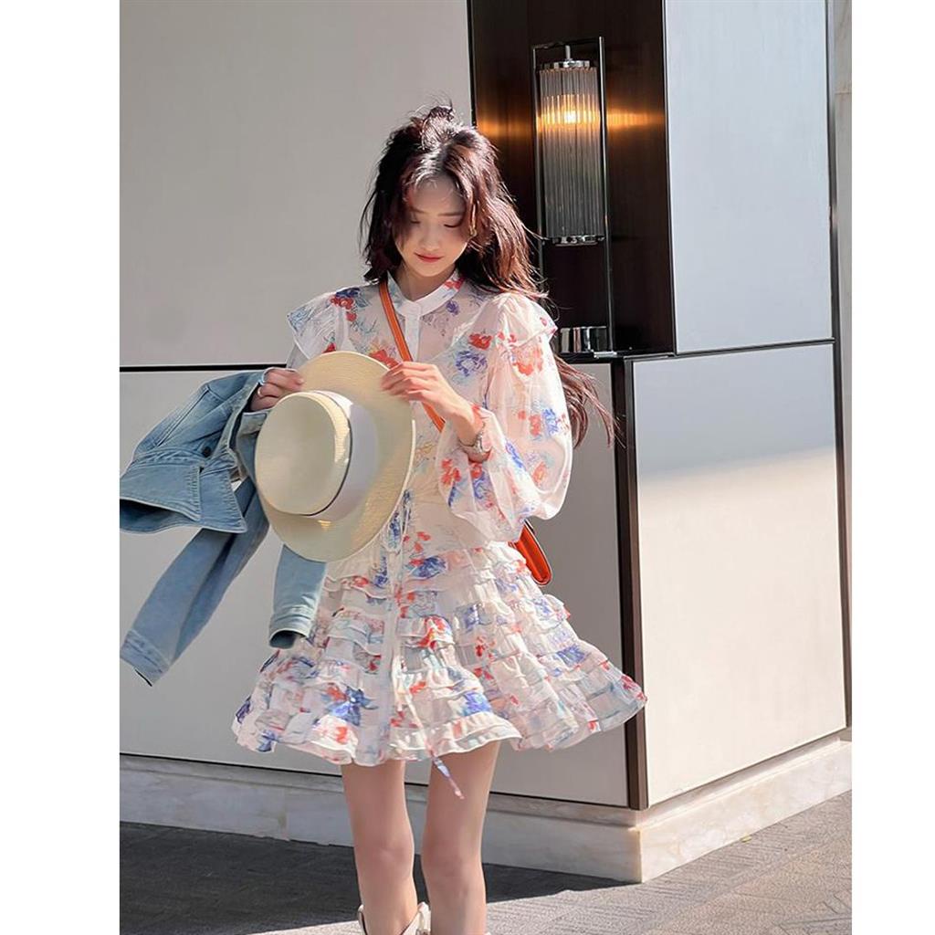 ​Đầm Tay Phồng Dài In Họa Tiết Xinh Xắn Thời Trang