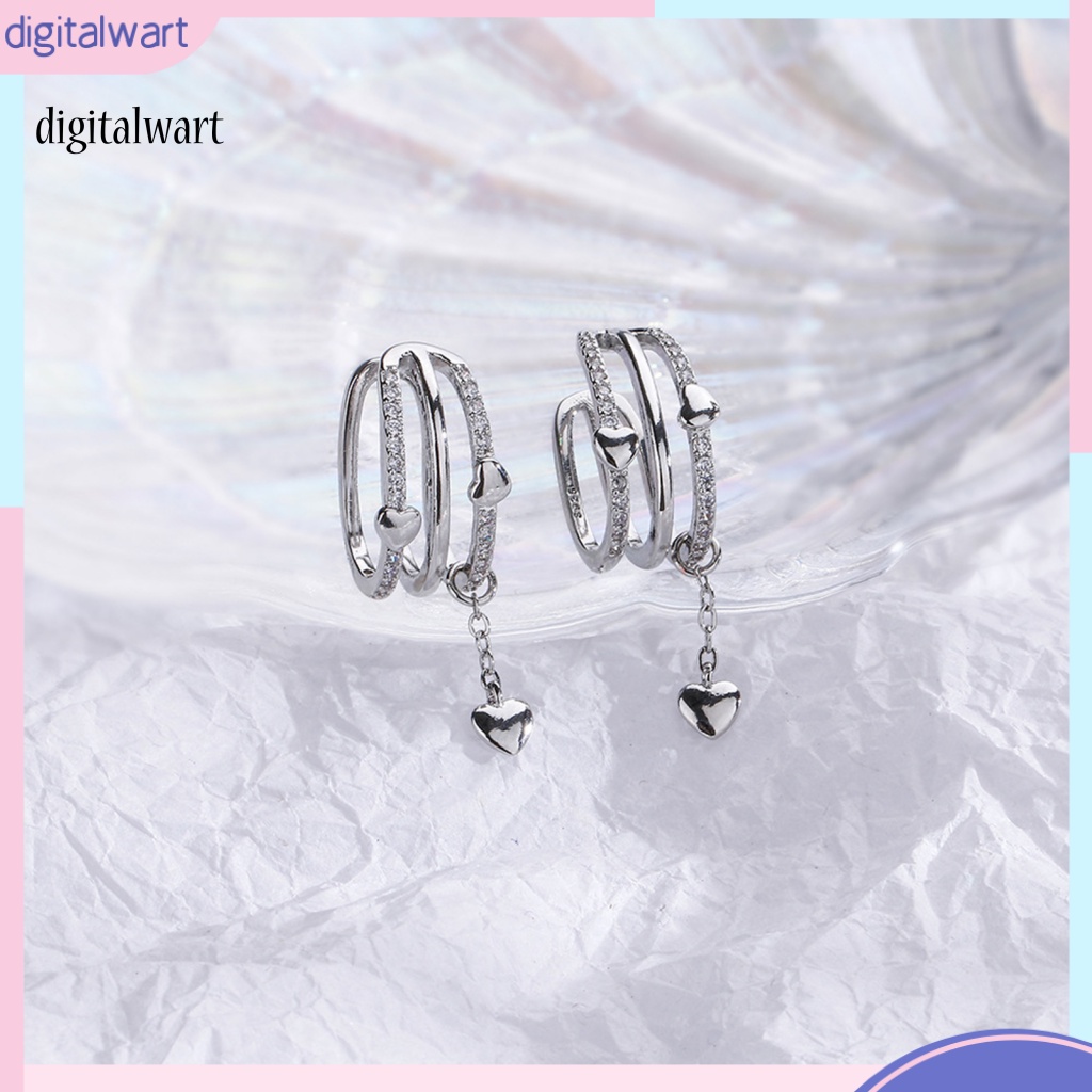 Kỹ Thuật Số| 1 Khuyên Kẹp Vành Tai Nhiều Lớp Không Cần Khoan Lỗ Hình Trái Tim Đính Đá Thời Trang