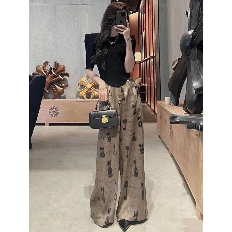 Bộ Đồ Vải Satin Ống Rộng In Họa Tiết Hoàng Gia Thời Trang Mùa Xuân Cho Nữ