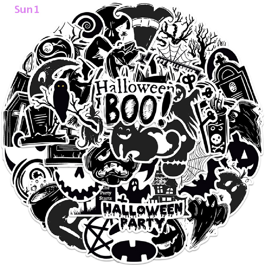 Set 50 Miếng Dán Trang Trí Xe Hơi / Laptop Họa Tiết Hoạt Hình Halloween Kinh Dị