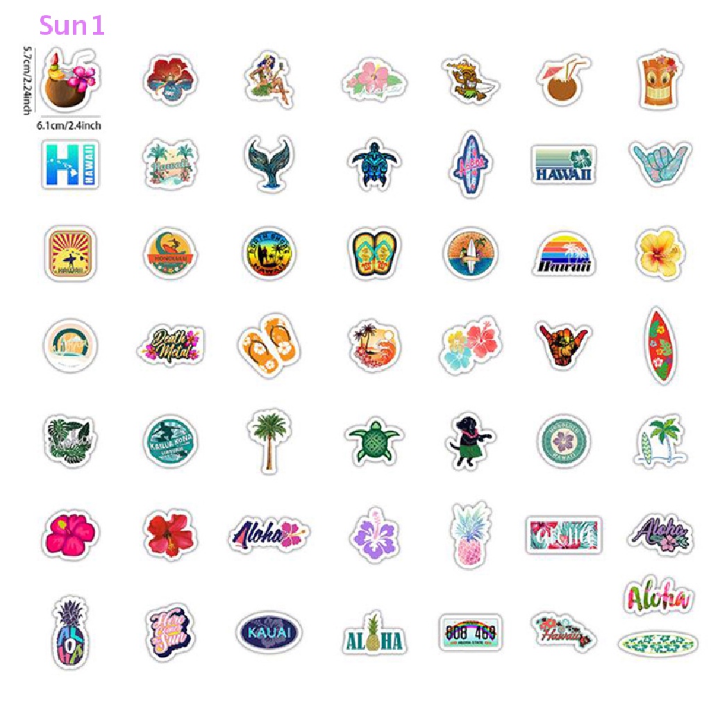Set 50 Sticker Hoạt Hình Dán Trang Trí Laptop Ván Trượt Phong Cách Hawaii