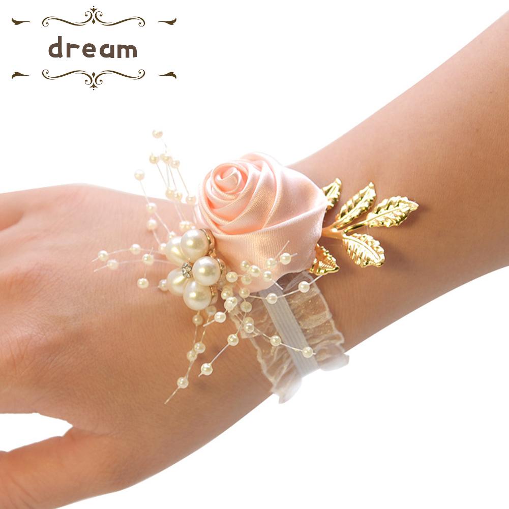 【DREAMLIFE】【New Products】 2023 Flower Wrist Corsage Pearl Bead Bracelet Wedding Prom Party Bridesmaids Decor