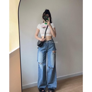 Áo crop thun trắng mèo HỒNG