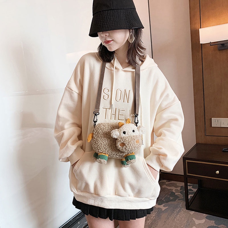 MISCHA Túi Đeo Chéo Lông Cừu Họa Tiết Hoạt Hình Phong Cách Nhật Bản Xinh Xắn