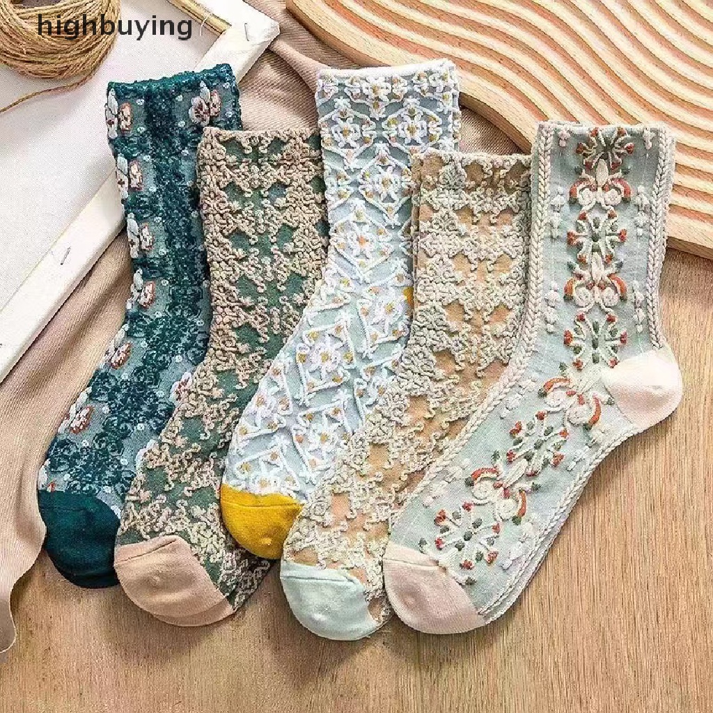 Vớ Cotton Dệt Kim Họa Tiết Dập Nổi 3D Thời Trang Thu Đông Cho Nữ
