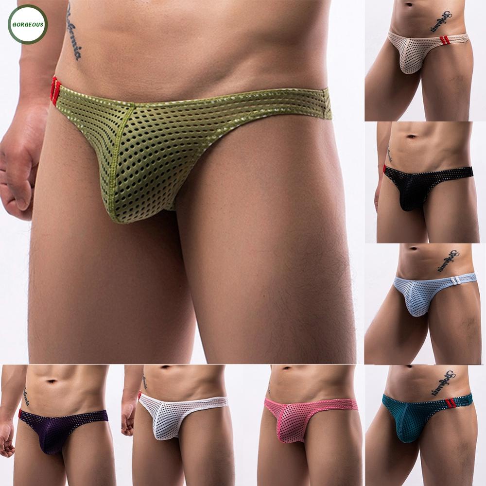 GORGEOUS~Men T-back Briefs Underwear Thong G-string Panties Mesh See-through Sexy Pouch